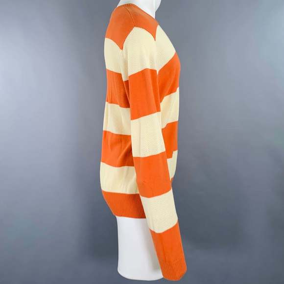 YMC Orange Cream Stripe Cotton Mixed Pattern Pullover - Picture 3 of 6
